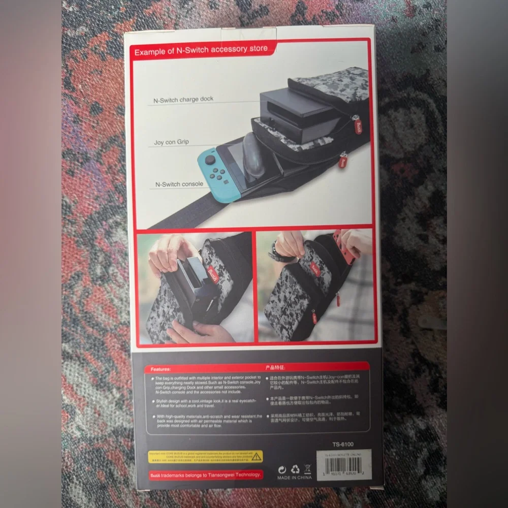 Black and Gray Sling Travel Bag for Nintendo Switch/Switch Lite - NIB and Sealed